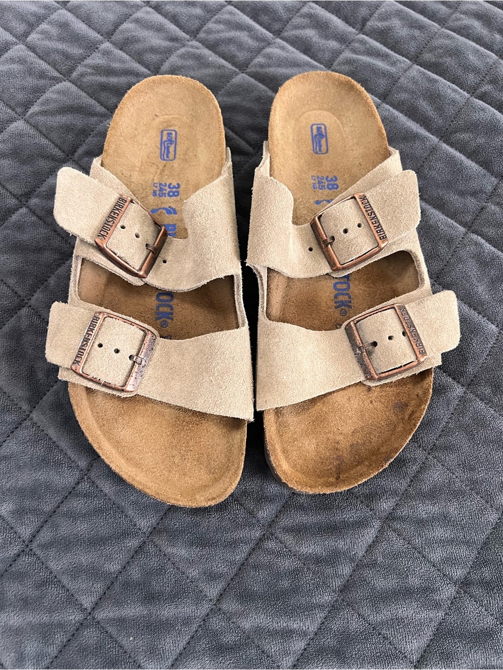 Birkenstock Arizona Sandals Women's Size 7 38 Leather Slide Nubuck Taupe